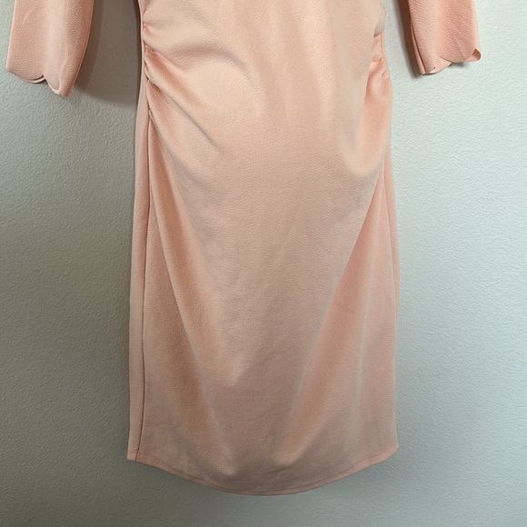 PinkBlush Peach Solid Scalloped Trim Fitted Maternity Dress - Picture 5 of 9
